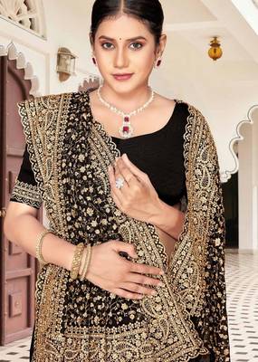 Black georgette zari embroidered & zircon work saree 2