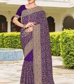 Purple color georgette zari embroidered & zircon work saree