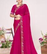 Rani color fendi satin silk two tone zircon work saree