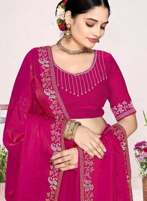Rani color fendi satin silk blend two tone zircon work saree 2