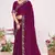 Wine color fendi satin silk blend two tone zircon work saree