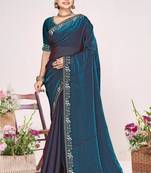 Morpeach color fendi satin silk two tone zircon work saree