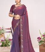 Dusty purple color fendi satin silk two tone zircon work saree