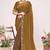 Gold color fendi satin silk two tone zircon work saree