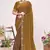 Gold color fendi satin silk two tone zircon work saree