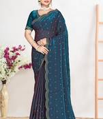 Morpeach color fendi satin silk two tone zircon work saree
