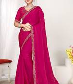 Rani color fendi satin silk blend two tone zircon work saree