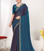 Morpeach color fendi satin silk blend two tone zircon work saree