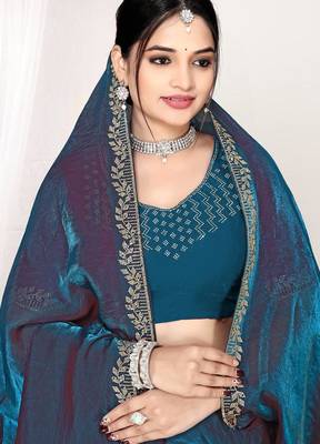 Morpeach color fendi satin silk blend two tone zircon work saree 2