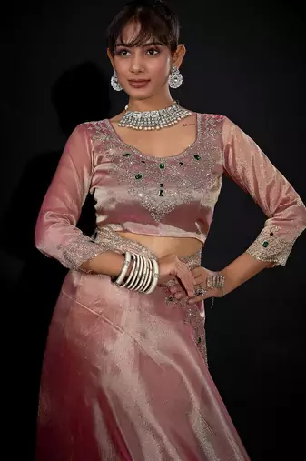Pink color kanjivaram pure silk blend zircon border saree