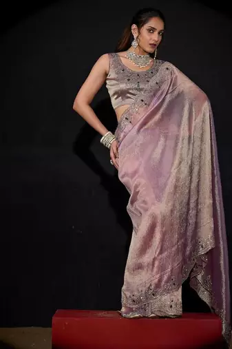 Levender color kanjivaram pure silk zircon border saree