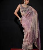 Levender color kanjivaram pure silk blend zircon border saree