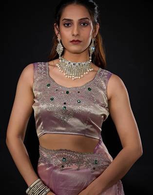 Levender color kanjivaram pure silk blend zircon border saree 2
