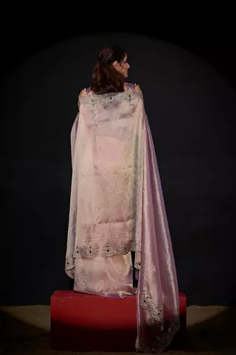 Levender color kanjivaram pure silk blend zircon border saree