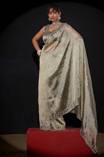 Pista color kanjivaram pure silk zircon border saree