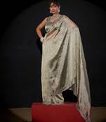 Pista color kanjivaram pure silk blend zircon border saree