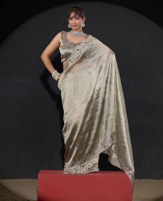 Pista color kanjivaram pure silk blend zircon border saree 2