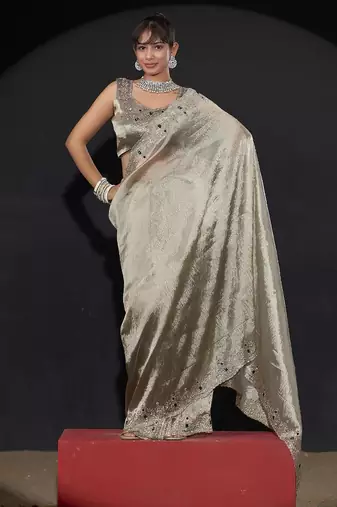 Pista color kanjivaram pure silk blend zircon border saree