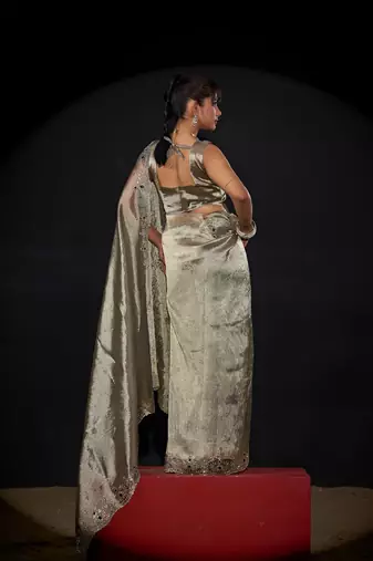 Pista color kanjivaram pure silk blend zircon border saree