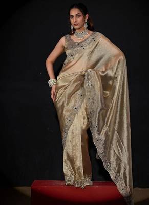 Mouse color kanjivaram pure silk blend zircon border saree 1