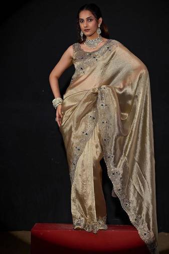Mouse color kanjivaram pure silk zircon border saree