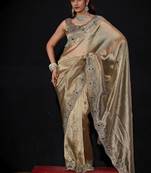 Mouse color kanjivaram pure silk blend zircon border saree