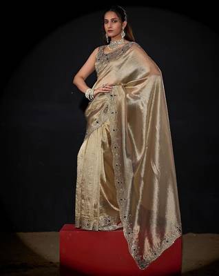 Mouse color kanjivaram pure silk blend zircon border saree 2