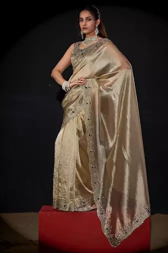 Mouse color kanjivaram pure silk blend zircon border saree