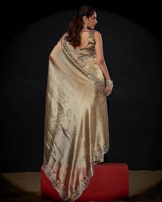 Mouse color kanjivaram pure silk blend zircon border saree 3