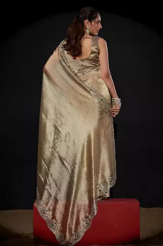 Mouse color kanjivaram pure silk blend zircon border saree