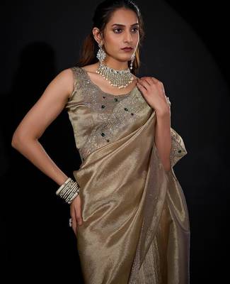 Mouse color kanjivaram pure silk blend zircon border saree 4