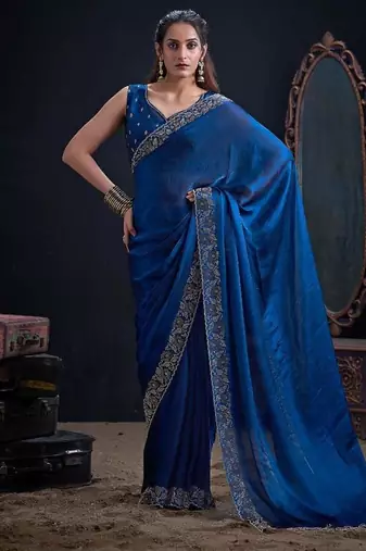 Morpeach color fendi satin silk two tone zircon work saree