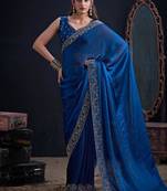 Morpeach color fendi satin silk blend two tone zircon work saree