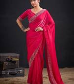 Rani color fendi satin silk blend two tone zircon work saree