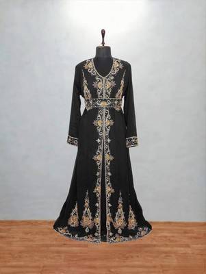 black zari embroidered anarkali style long dress 1