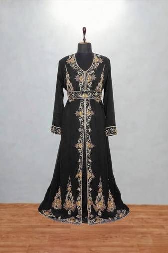 Black Embroidered Anarkali Style Long Dress