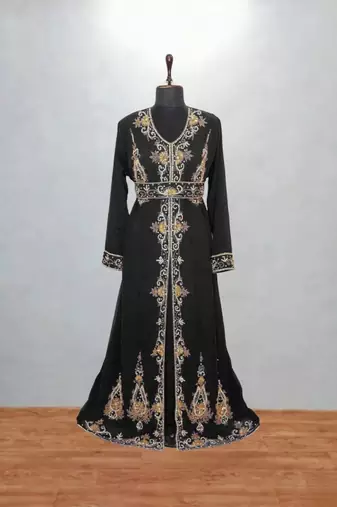 Black Embroidered Anarkali Style Long Dress