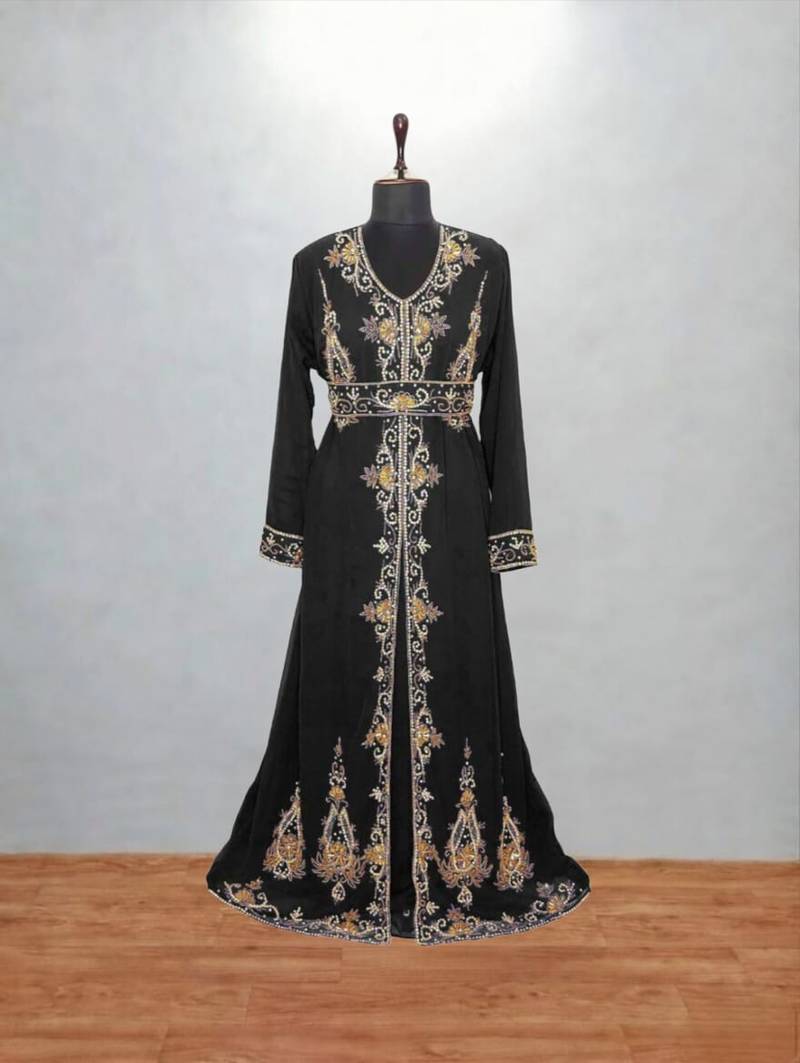 Black Embroidered Anarkali Style Long Dress