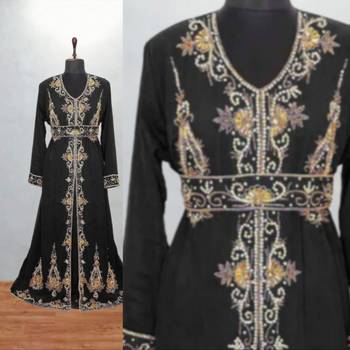 black zari embroidered anarkali style long dress 3