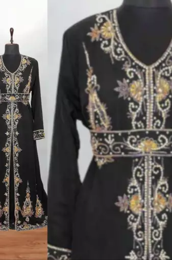 black zari embroidered anarkali style long dress