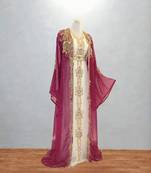 Designer Rani-Pink & Cream Embroidered Kaftan Dress
