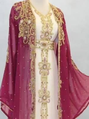rani pink & cream embroidered kaftan gown for women 2