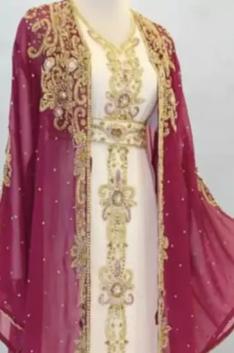 rani pink & cream embroidered kaftan gown for women