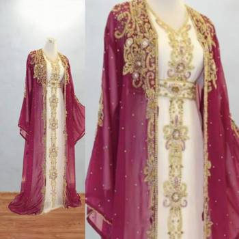rani pink & cream embroidered kaftan gown for women 3