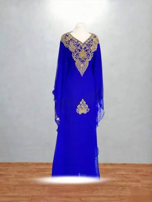 royal blue zari embroidered kaftan dress for women 1