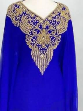 royal blue zari embroidered kaftan dress for women 2