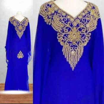 royal blue zari embroidered kaftan dress for women 3