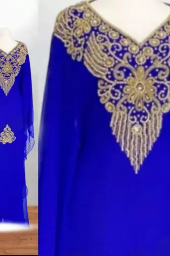 royal blue zari embroidered kaftan dress for women