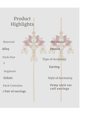 Padma Lotus Ear Cuff Earrings with Kundan, Pearl Drops & Sui Dhaaga Design | 18K Gold Plated 5