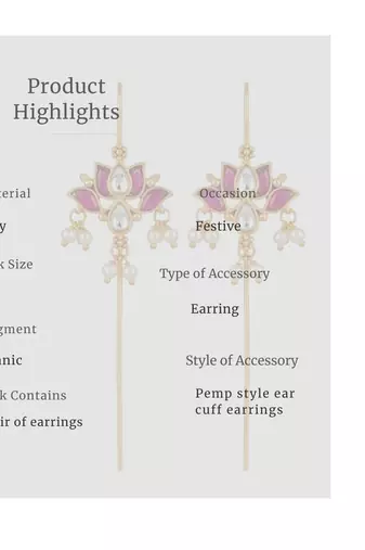 Padma Lotus Ear Cuff Earrings with Kundan, Pearl Drops & Sui Dhaaga Design | 18K Gold Plated